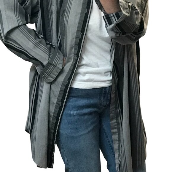 Puritan Striped Button-Down Shirt: Vintage 90s, Gray Black, Men's Size 2XLT - Picture 4 of 7